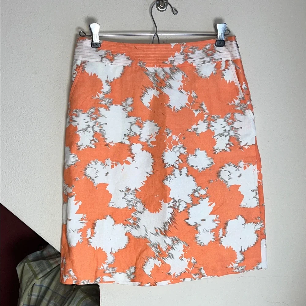 Chic Orange‎ and White Linen/Cotton Pencil Skirt 8
